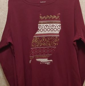 NorthCrest Top. Maroon..Size 1X. Owl Imprint.